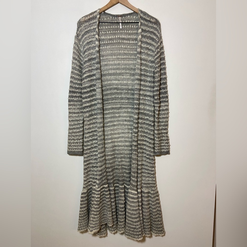 Free People Grey Smile Like You Mean It Stripe Knit L Cardigan Duster OB461298 - Picture 6 of 14